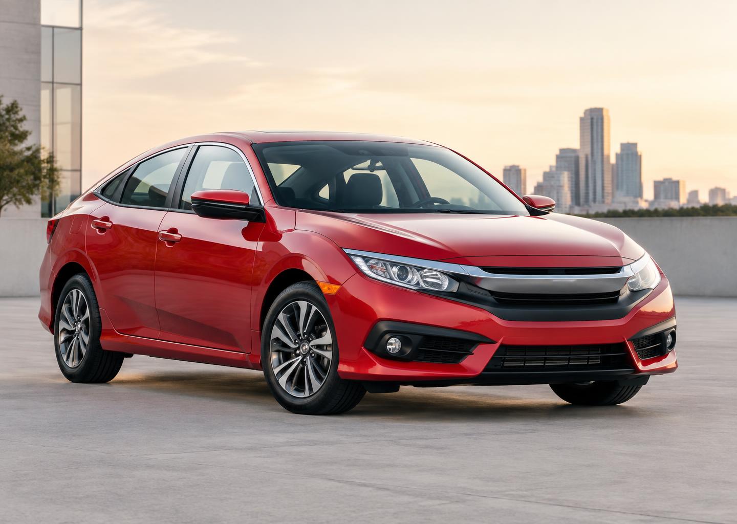 Red 2018 Honda Civic sedan at sunset